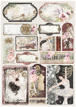 Load image into Gallery viewer, Ciao Bella - Creative Pad A4 9/Pkg - Le Cygne Noir. The Creative Pad is a special resource for ephemera cards, tags, postal stamps, medallions, labels, sentiments and other creative elements. Any pad offers more than 120 embellishments for your projects! Available at Embellish Away located in Bowmanville Ontario Canada
