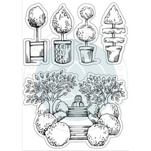 Load image into Gallery viewer, Craft Consortium - A5 Clear Stamps - Secret Garden - Topiary. A set of 5 premium clear stamps in coordinating designs. With protective acetate film printed with references. Imported. Available at Embellish Away located in Bowmanville Ontario Canada.
