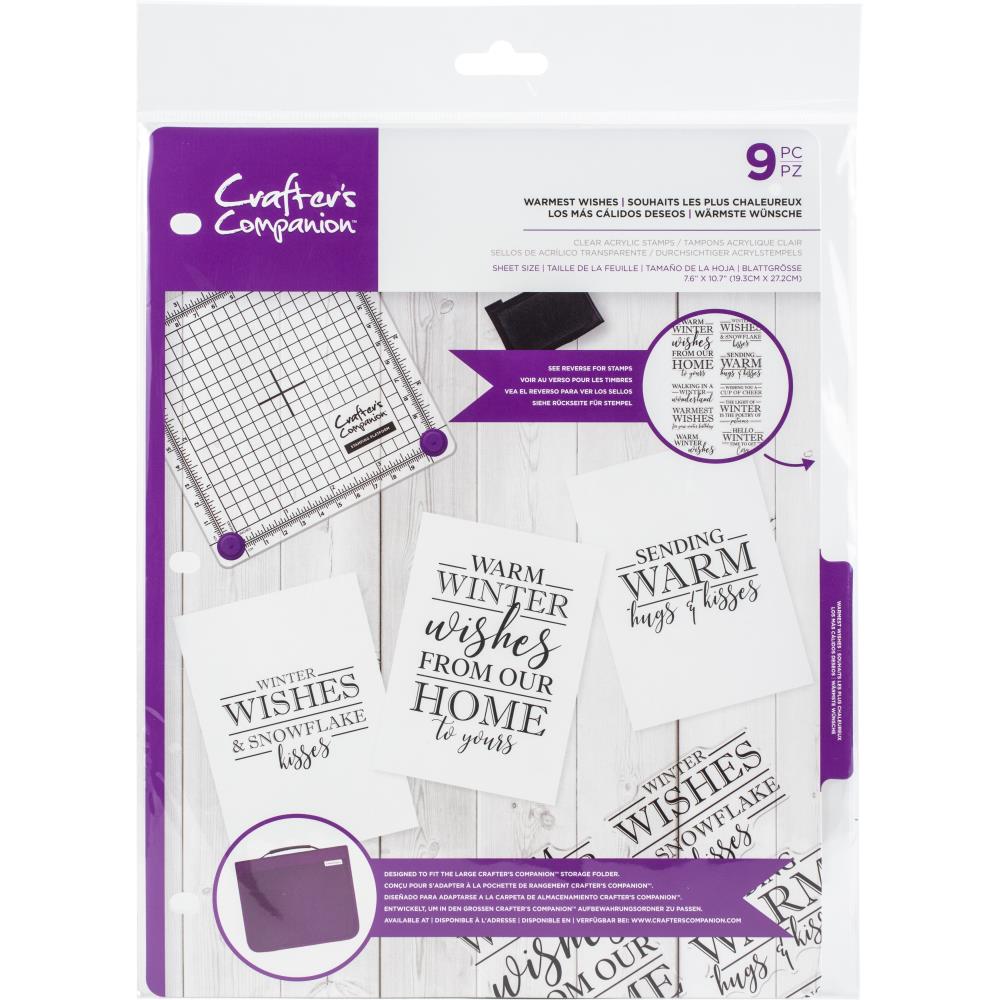 Crafter's Companion - Clear Acrylic Stamp Set - Warmest Wishes. Available at Embellish Away located in Bowmanville Ontario Canada.