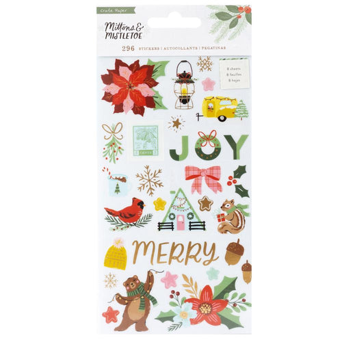 Crate Paper - Sticker Book - 296/Pkg - Mittens & Mistletoe. Stickers add the perfect finishing touch to your paper projects. Stickers can be a fun embellishment, a whimsical accent or add elegant polish to scrapbook pages, greeting cards, mixed media and more. Available at Embellish Away located in Bowmanville Ontario Canada.