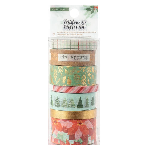 Crate Paper - Washi Tape 7/Pkg - Mittens & Mistletoe. Washi tape is a quick and easy way to spruce up a handmade card, gift tag, scrapbook page, planner, and more. It can add a pop of color or shine to any project. Available at Embellish Away located in Bowmanville Ontario Canada.
