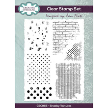 Cargar imagen en el visor de la galería, Creative Expressions - A5 Clear Stamp Set By Sam Poole - Shabby Textures. Inspired by Sam’s love of all things vintage this six stamp set it can be used for cards, journals, home décor and so much more. A great mix of textures. Available at Embellish Away located in Bowmanville Ontario Canada.
