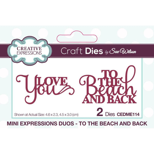 Creative Expressions - Craft Dies By Sue Wilson - Mini Expressions Duos - To The Beach. Dies are perfect for cards, scrapbooks, journals, gift cards, bookmarks and more. Simply cut the shapes and decorate in your favorite way. Available at Embellish Away located in Bowmanville Ontario Canada.