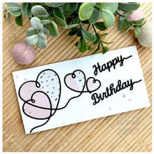 Load image into Gallery viewer, Creative Expressions - Craft Dies One-Liner Collection - Happy Birthday. This two die set will add a perfect finishing touch to birthday cards and so much more. The set has been designed with just single lines creating the elegant wording. Largest die 6.4 x 1.8 cm smallest die 5.0 x 1.8 cm. 2 die set. Available at Embellish Away located in Bowmanville Ontario Canada. Card design by brand ambassador.
