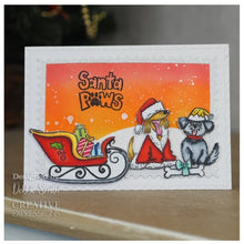 Load image into Gallery viewer, Creative Expressions - Designer Boutique Collection - A6 Clear Stamp Set - Santa Paws. This is a fun Christmas scruffy dog set that will be fun to use. This stamp set would be perfect for cards and scrapbook pages as well as mixed media or Christmas décor projects. Available at Embellish Away located in Bowmanville Ontario Canada. Card Example by Creative Expressions ambassador.
