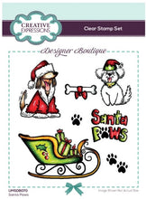 Load image into Gallery viewer, Creative Expressions - Designer Boutique Collection - A6 Clear Stamp Set - Santa Paws. This is a fun Christmas scruffy dog set that will be fun to use. This stamp set would be perfect for cards and scrapbook pages as well as mixed media or Christmas décor projects. Available at Embellish Away located in Bowmanville Ontario Canada.

