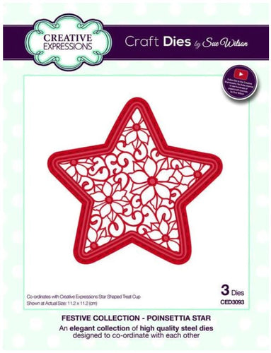 Creative Expressions - Dies - Festive Collection - Poinsettia Star. Craft Dies by Sue Wilson are an elegant collection of high quality steel designs designed to co-ordinate with each other. Size approx. 4.5