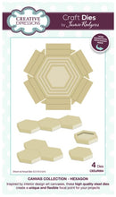 Load image into Gallery viewer, Creative Expressions - Jamie Rodgers Canvas Collection - Hexagon. Use the Creative Expressions Jamie Rodgers Canvas Collection Hexagon die set to create easy to build canvas and frame effects on your projects. They are easy to construct and incredibly versatile, simply fold on the score lines and glue to create focal points for your projects. Includes 4 dies. Size: 3.1&quot; x 3.1&quot;. Available at embellishaway.ca in Bowmanville Ontario Canada.
