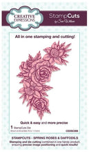 Load image into Gallery viewer, Creative Expressions - Sue Wilson - StampCuts Die - Spring Roses &amp; Daffodils. All in one stamping and die cutting combined in one handy product, ensuring precise image positioning and quick results. There is a special coating on the stamp lines to help the ink adhere, just ink the StampCut, place your card over it and pass it through your die cutting machine in one go.  Includes 1 die. Size: 2.5 x 4.5 inches. Available at Embellish Away located in Bowmanville Ontario Canada.
