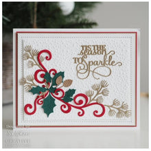 Load image into Gallery viewer, Creative Expressions - Sue Wilson Craft Die - Pine and Holly Spray. This bumper sixteen-die set will be a great addition to your festive paper craft arsenal the die will be wonderful for card making, scrapbooking, mixed media and not just at Christmas great set for picture building and adding finishing touches to creations. Available at Embellish Away located in Bowmanville Ontario Canada. card example by Sue Wilson
