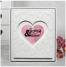 Load image into Gallery viewer, Creative Expressions - Sue Wilson Mini Expressions - Craft Die - Hugs &amp; Kisses. This single die is a useful and thoughtful greeting, the text is a mixture of capitals and a very elegant script that will really pop on cards and even scrapbook pages. Size: 2.4 x 1.2 in. Available at Embellish Away located in Bowmanville Ontario Canada. card design by Sue Wilson
