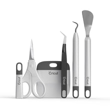 Load image into Gallery viewer, Cricut - Basic Tools Set - Gray. Craft in style with our Basic Tool Set in fresh, complementary hues. This 5-piece set gets you started with the basic tools you need for a Cricut® crafting session. You&#39;ll be equipped to precisely and expertly handle most DIY projects, from vinyl for decals to iron-on decor projects, to cardstock masterpieces - and that&#39;s just the beginning. It&#39;s an essential companion for all Cricut smart cutting machines. Available at Embellish Away located in Bowmanville Ontario Canada.
