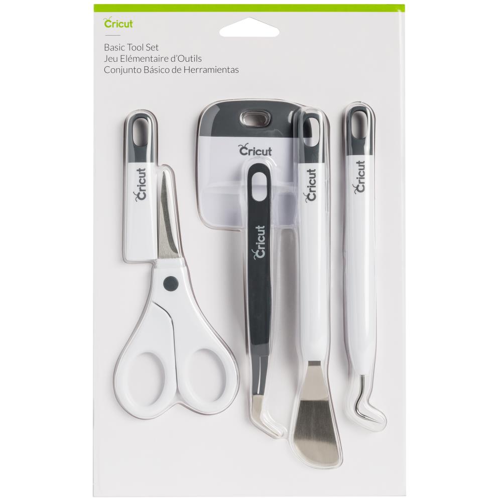 Cricut - Basic Tools Set - Gray. Craft in style with our Basic Tool Set in fresh, complementary hues. This 5-piece set gets you started with the basic tools you need for a Cricut® crafting session. You'll be equipped to precisely and expertly handle most DIY projects, from vinyl for decals to iron-on decor projects, to cardstock masterpieces - and that's just the beginning. It's an essential companion for all Cricut smart cutting machines. Available at Embellish Away located in Bowmanville Ontario Canada.