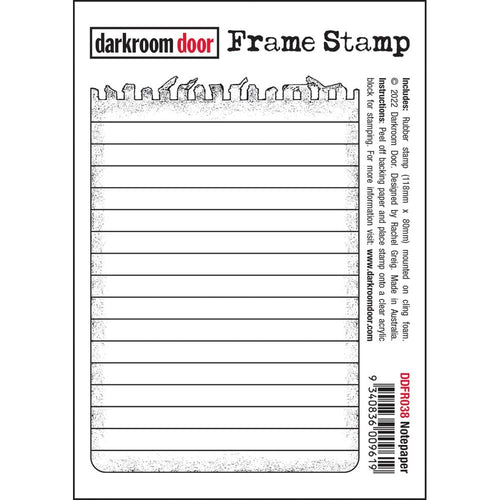 Darkroom Door - Frame Stamp - Notepaper. Darkroom Door Frame Stamp mounted on cling foam. Darkroom Door Rubber stamps are deeply etched and retain the highest image detail with our photographic designs. Available at Embellish Away located in Bowmanville Ontario Canada.