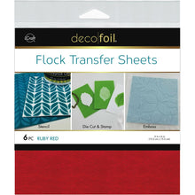 Load image into Gallery viewer, iCraft - Deco Foil Flock Transfer Sheets 6&quot;X6&quot; 6/Pkg. Add a velvety texture and vibrant color to any project without the mess of traditional flock powders! This package contains six 6x6 inch transfer sheets. Comes in a variety of colors. Each sold separately. Made in USA.  Ruby Red. Available in Bowmanville Ontario Canada
