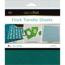 Load image into Gallery viewer, iCraft - Deco Foil Flock Transfer Sheets 6&quot;X6&quot; 6/Pkg. Add a velvety texture and vibrant color to any project without the mess of traditional flock powders! This package contains six 6x6 inch transfer sheets. Comes in a variety of colors. Each sold separately. Made in USA.  Teal Waters. Available in Bowmanville Ontario Canada.
