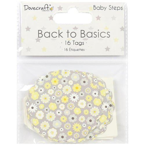 Dovecraft - Back To Basics Tags 16/Pkg - Baby Steps. No handmade project is complete without a caring tag to adorn it! These tags will make a lovely addition to your personal gifts, whatever the occasion. Contains sixteen tags, eight of each design (two designs and patterns). Imported. Available in Bowmanville Ontario Canada.