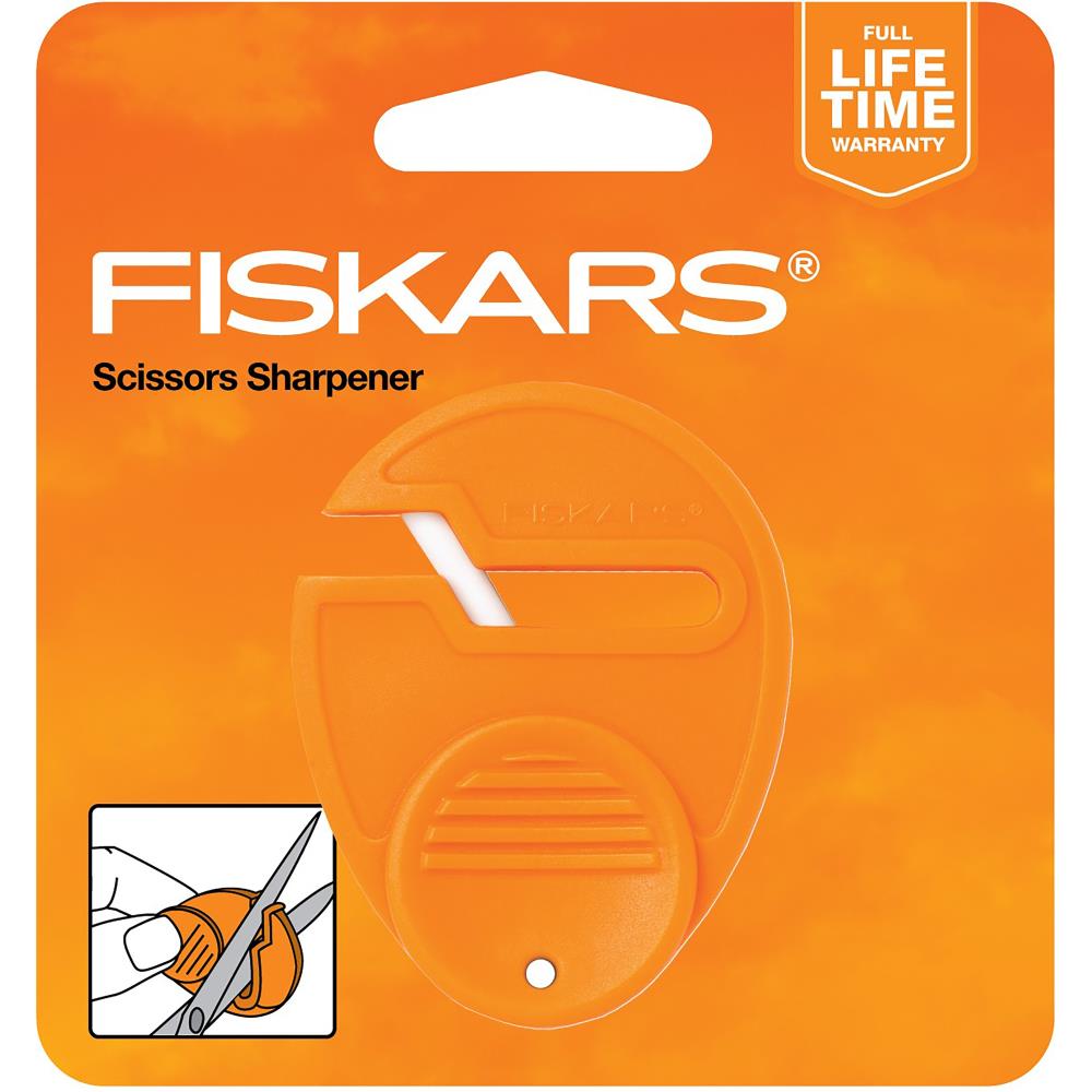 Fiskars - Sewsharp Sharpener - Orange. The compact Fiskars SewSharp Sharpener quickly and easily restores scissors back to their original cutting edge. Available at Embellish Away located in Bowmanville Ontario Canada.