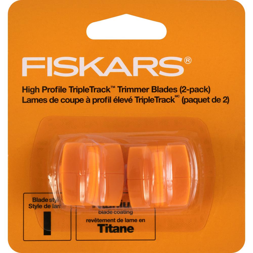 FISKARS-Titanium Triple Track Replacement Trimmer Blade Cartridges. These blade cartridges are for use in Fiskars Triple Track paper trimmers (not included). This package contains two blade cartridges. Caution: blade is extremely sharp. Handle with care. Imported. Available at Embellish Away located in Bowmanville Ontario Canada.