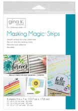 Cargar imagen en el visor de la galería, Gina K Designs - Masking Magic Strips - 5&quot;X7&quot; - 8/Pkg. Pre-cut to convenient widths, these ultra-thin, delicate-tack, adhesive-backed paper strips are designed to give crisp, clean without tearing or a sticky residue on your projects. Made in the USA. Available at Embellish Away located in Bowmanville Ontario Canada.
