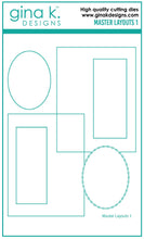 Load image into Gallery viewer, Gina K. Designs - Die - Masters Layouts 1. Master Layouts 1 is the first in a series of card layout templates. These dies will help you cut perfect layers for front panels for A2 cards. They will cut the front panel and the 1/8&quot; layering panel for that perfect thin layered edge. The ovals can be used separately or together to created a decorative edged stack. The long thin rectangle can be an accent piece or a divider for an upright A2 card. Available at Embellish Away located in Bowmanville Ontario Canada.
