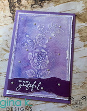 Cargar imagen en el visor de la galería, Gina K. Designs - Embossing Folder - Radiant Roses. This embossing folders create deeply etched designs for a truly dimensional effect. They can also be used for a variety of fun cardmaking techniques. Embossing folders measure 5 x 7 inches. Available at Embellish Away located in Bowmanville Ontario Canada. Example by brand ambassador.
