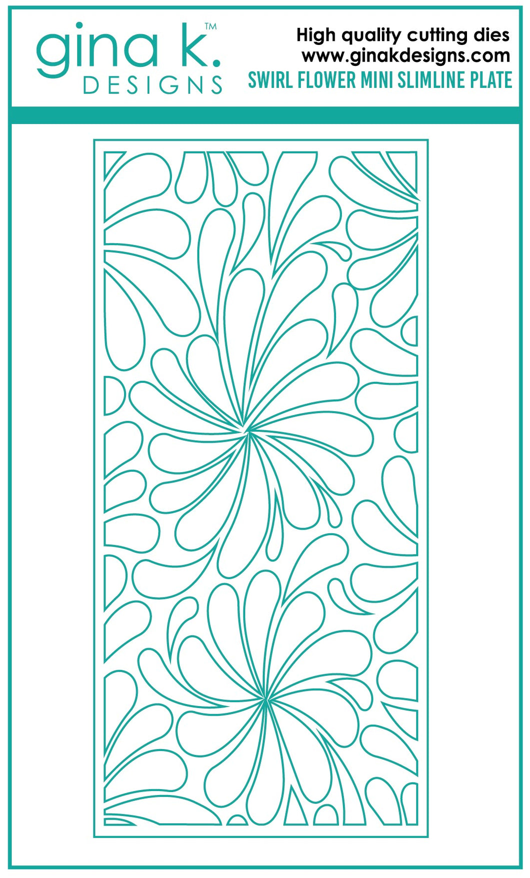 Gina K. Designs - Die - Swirl Flower Mini Slimline Cover Plate. Our dies are compatible with most die cutting machines.  Follow the manufacturer's instructions for your specific machine for cutting wafer thin dies. Available at Embellish Away located in Bowmanville Ontario Canada.