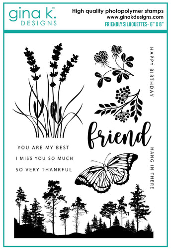 Gina K. Designs - Stamp - Friendly Silhouettes. Friendly Silhouettes is a stamp set by Gina K Designs. This set is made of premium clear photopolymer and measures 6