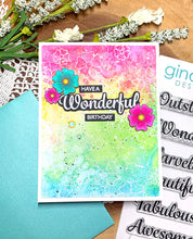 Load image into Gallery viewer, Gina K. Designs - Stamp &amp; Die Set - Positive Greetings. Positive Greetings is a stamp set by Debrah Warner. Use the die cuts to easily cut out your script to create layers and dimensions. Made in the USA. Made in the USA. Available at Embellish Away located in Bowmanville Ontario Canada. Card design by brand ambassador.
