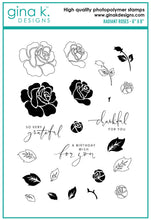 Load image into Gallery viewer, Gina K. Designs - Stamp &amp; Die Set - Radiant Roses. This set is by Gina K Designs. The stamp set is made of premium clear photopolymer and measures 6&quot; X 8&quot;. Made in the USA. Available at Embellish Away located in Bowmanville Ontario Canada.
