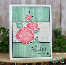 Load image into Gallery viewer, Gina K. Designs - Stamp &amp; Die Set - Radiant Roses. This set is by Gina K Designs. The stamp set is made of premium clear photopolymer and measures 6&quot; X 8&quot;. Made in the USA. Available at Embellish Away located in Bowmanville Ontario Canada. Card example by brand ambassador.

