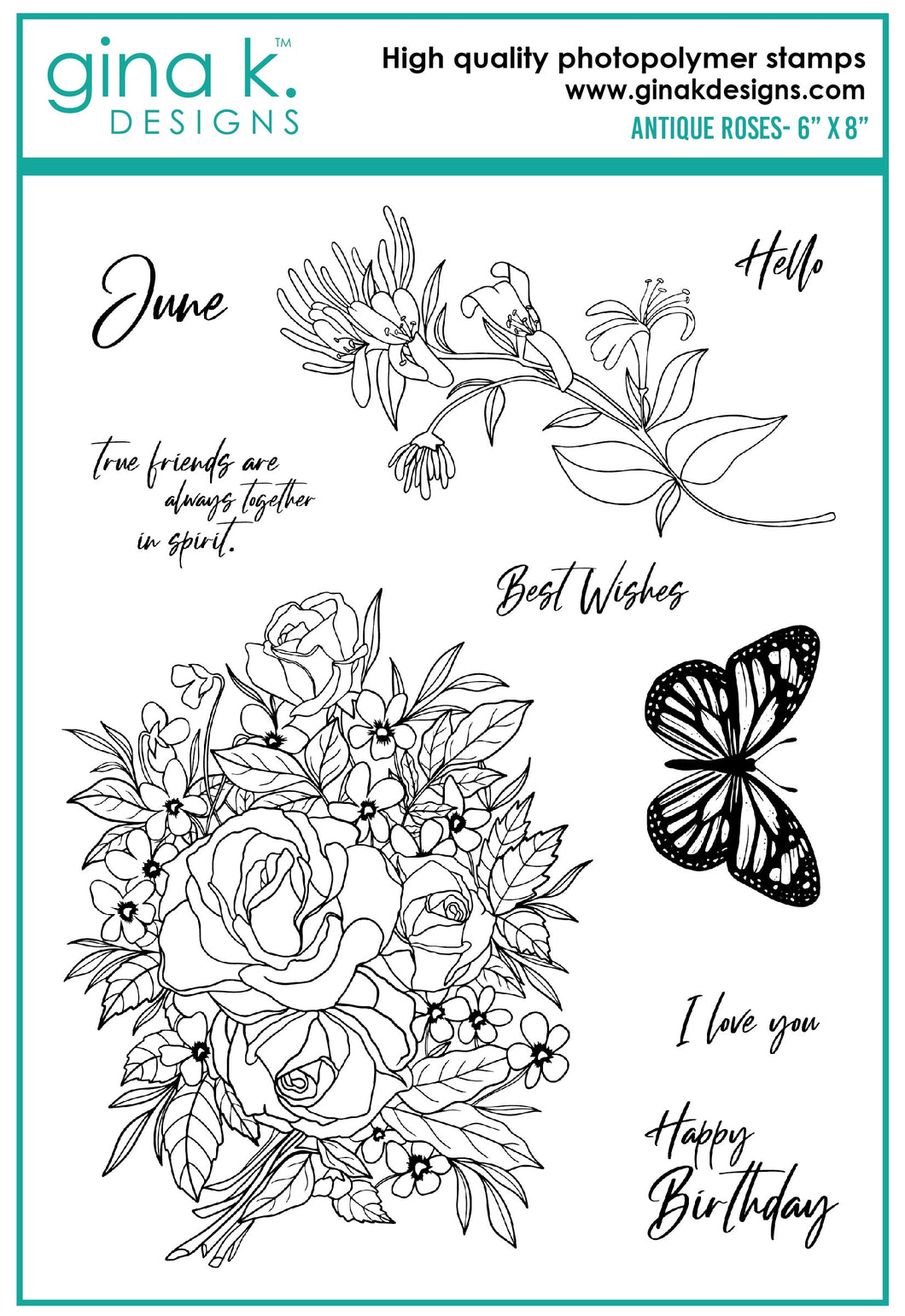 Gina K. Designs - Stamps - Antique Roses. Antique Roses is a stamp set by Hannah Drapinski. This set is made of premium clear photopolymer and measures 6