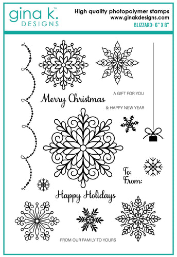 Gina K. Designs - Stamps - Blizzard. Blizzard is a stamp set by Gina K Designs. This set is made of premium clear photopolymer and measures 6