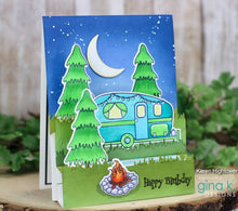 Load image into Gallery viewer, Gina K. Designs - Stamps - Let&#39;s Camp. Let&#39;s Camp is a stamp set by Debrah Warner. This set is made of premium clear photopolymer and measures 6&quot; X 8&quot;. Made in the USA. Available at Embellish Away located in Bowmanville Ontario Canada. Card design by brand ambassador.
