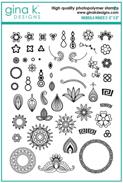 Gina K. Designs - Stamps - Mandala Maker 2. Mandala Maker 2 is a stamp set by Rina Krupsky. This set is made of premium clear photopolymer and measures 6