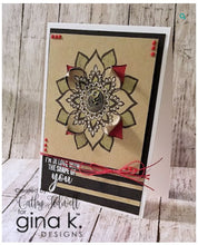 Load image into Gallery viewer, Gina K. Designs - Stamps - Mandala Maker. The Mandala Maker is a beautiful clear stamp set by Rina Krupsky. It is designed to work with the Wreath Builder Templates. (sold separately) Available at Embellish Away located in Bowmanville Ontario Canada. Card example by brand ambassador.

