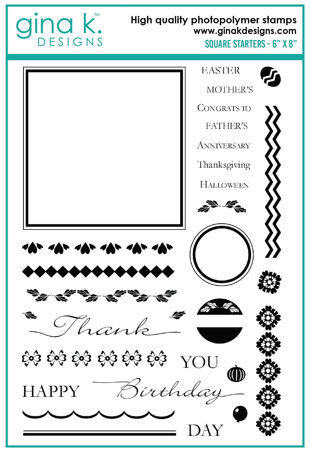 Gina K. Designs - Stamps - Square Starters. Square Starters is a stamp set by Melanie Munchinger. This set is made of premium clear photopolymer and measures 6