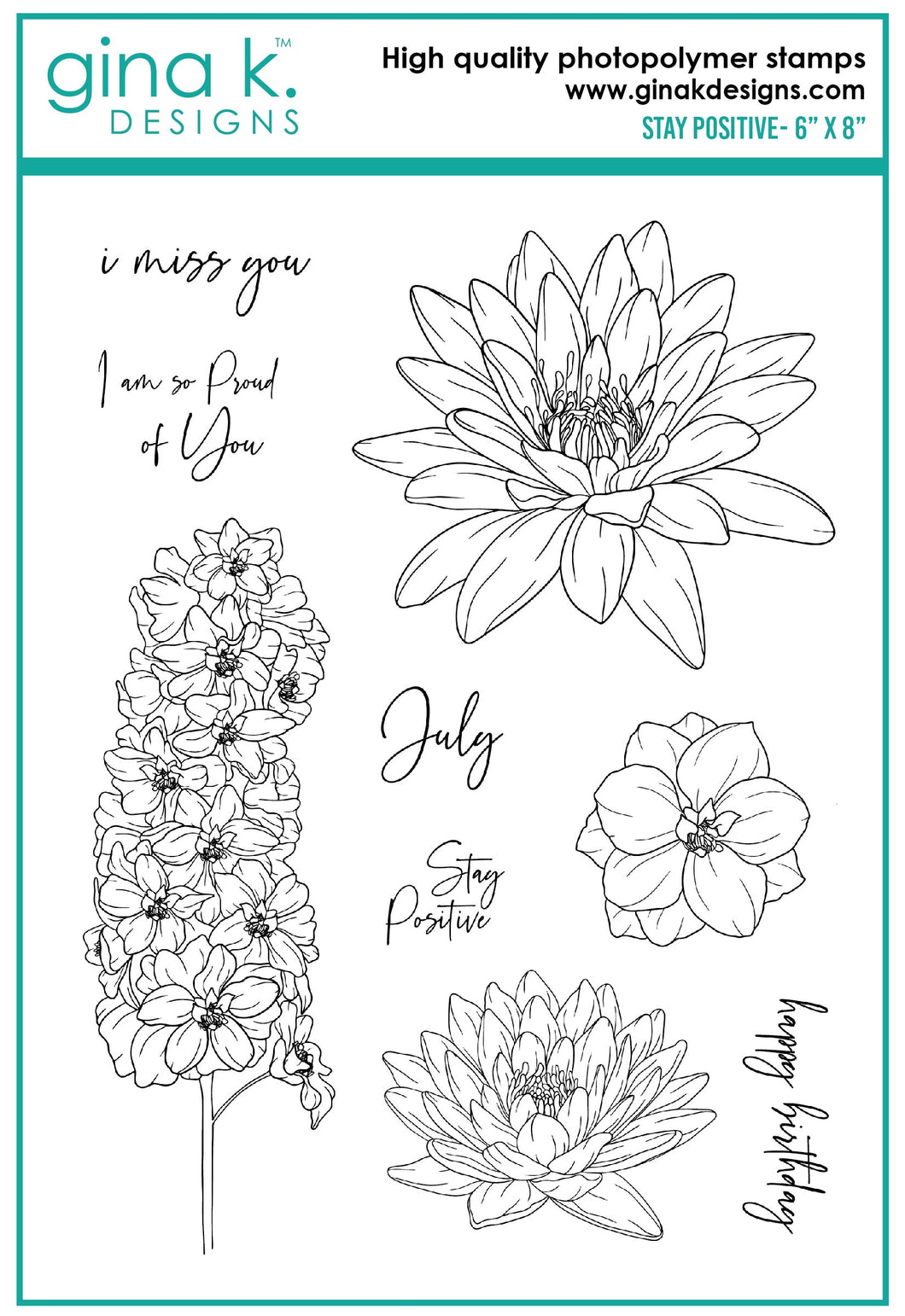Gina K. Designs - Stamps - Stay Positive. Stay Positive is a stamp set by Hannah Drapinski. This set is made of premium clear photopolymer and measures 6