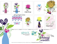 Cargar imagen en el visor de la galería, Gina K. Designs - Stamp &amp; Die Set - Whimsy And Wonder. Whimsy and Wonder is a set by Lisa Hetrick. This set is made of premium clear photopolymer and measures 6&quot; X 8&quot;. Made in the USA. Available at Embellish Away located in Bowmanville Ontario Canada. Example Board by Lisa Hetrick. For Personal Use only.
