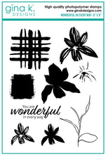 Load image into Gallery viewer, Gina K. Designs - Stamps - Wonderful In Every Way. Wonderful in Every Way is a stamp set by Lisa Hetrick. This set is made of premium clear photopolymer and measures 6&quot; X 8&quot;. Made in the USA. Available at Embellish Away located in Bowmanville Ontario Canada.

