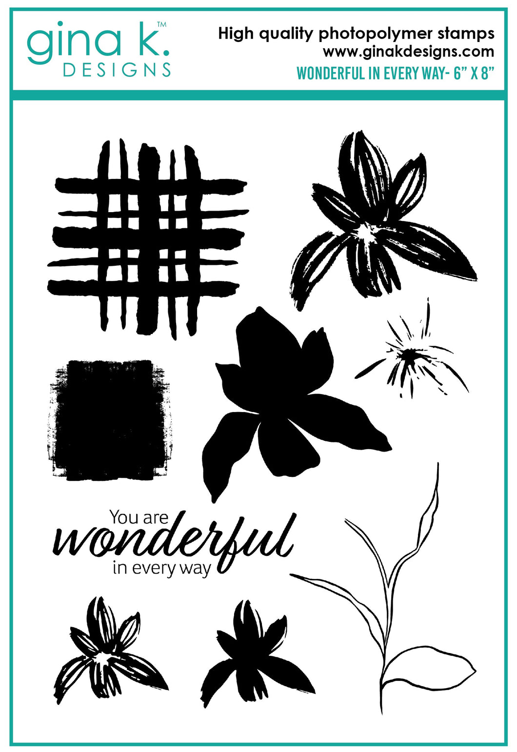 Gina K. Designs - Stamps - Wonderful In Every Way. Wonderful in Every Way is a stamp set by Lisa Hetrick. This set is made of premium clear photopolymer and measures 6