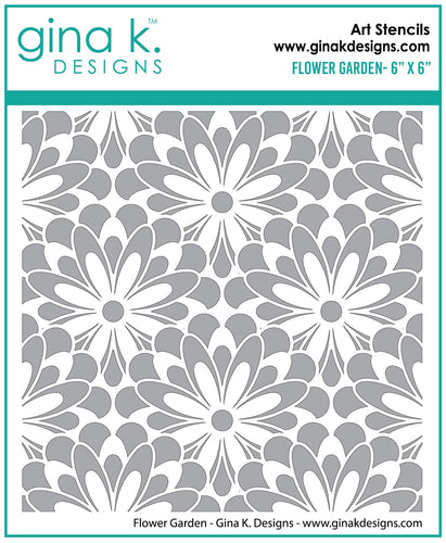 Gina K. Designs - Stencil - Flower Garden. Gina K. Designs Art Screens can be used with ink, sprays, pastes, and gels to create beautiful backgrounds and images. Layer stencils together for more options. Wash with soap and warm water. Pat dry. Available at Embellish Away located in Bowmanville Ontario Canada.