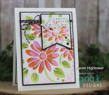 Load image into Gallery viewer, Gina K. Designs - Stencil - Layered Spring Daisies. Gina K. Designs Art Screens can be used with ink, sprays, pastes, and gels to create beautiful backgrounds and images. Layer stencils together for more options. Available at Embellish Away located in Bowmanville Ontario Canada. Example by brand ambassador.
