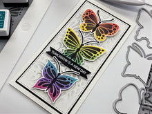 Charger l&#39;image dans la galerie, Gina K. Designs - Stencil Bundle - Fluttering Fall Layering Stencil Bundle. Our biggest layering stencil set ever! Get creative with this three piece layering stencil set with coordinating die sets and mini stamp set. Gina K. Designs Art Screens can be used with ink, sprays, pastes, and gels to create beautiful backgrounds and images. Wash with soap and warm water. Pat dry. Available at Embellish Away located in Bowmanville Ontario Canada. Slimline card design by Gina K.
