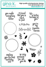 Load image into Gallery viewer, Gina K. designs - Stamps - Original Wreath Builder. The Original Wreath Builder stamp set contains images and greetings to create perfect wreath designs. Designed to go with the Wreath Builder Template sold separately. Available at Embellish Away located in Bowmanville Ontario Canada.
