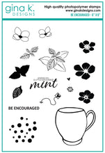 Cargar imagen en el visor de la galería, Gina K. designs - Stamps and Die Set - Be Encouraged. Be Encouraged is a stamp set by Lisa Hetrick. This set is made of premium clear photopolymer and measures 6&quot; X 8&quot;. Dies are compatible with most die-cutting machines. Available at Embellish Away located in Bowmanville Ontario Canada.
