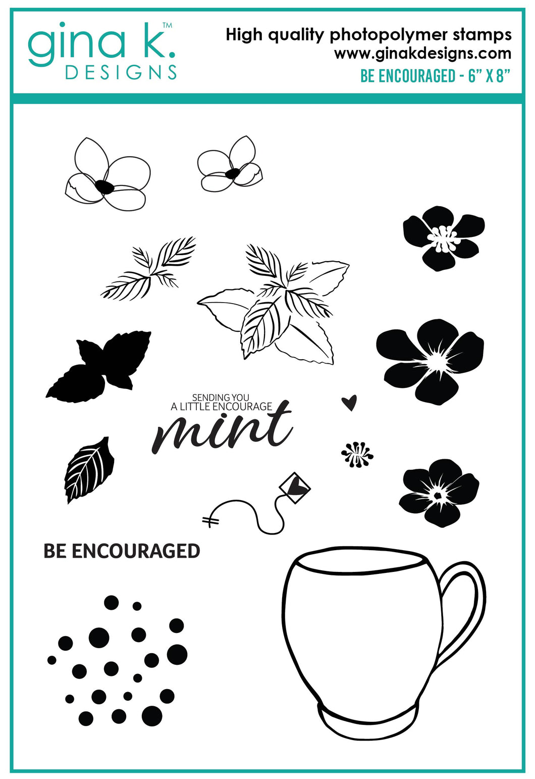 Gina K. designs - Stamps and Die Set - Be Encouraged. Be Encouraged is a stamp set by Lisa Hetrick. This set is made of premium clear photopolymer and measures 6