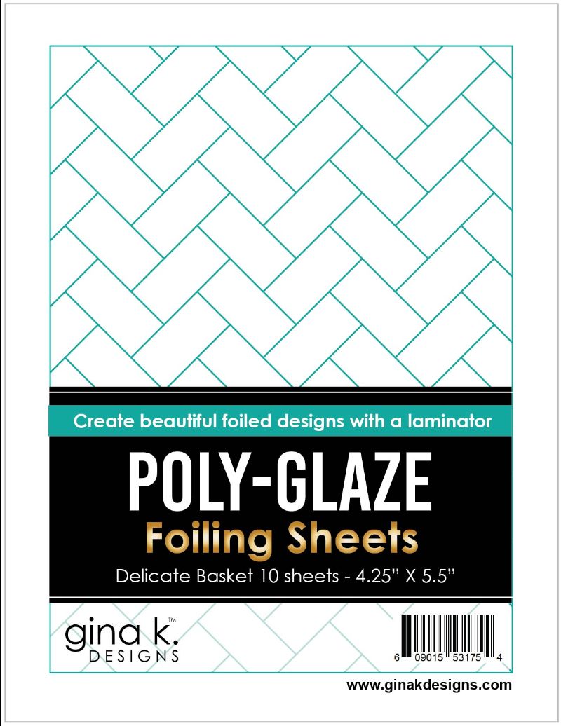 Gina K. Designs - Poly-Glaze Foiling Sheets - Delicate Basket. 10 sheets – 4 1/4” X 5 1/2”  These sheets are printed with a Poly-Glaze coating that allows you to use Deco-foil without getting black spots or dropouts. Available at Embellish Away located in Bowmanville Ontario Canada.