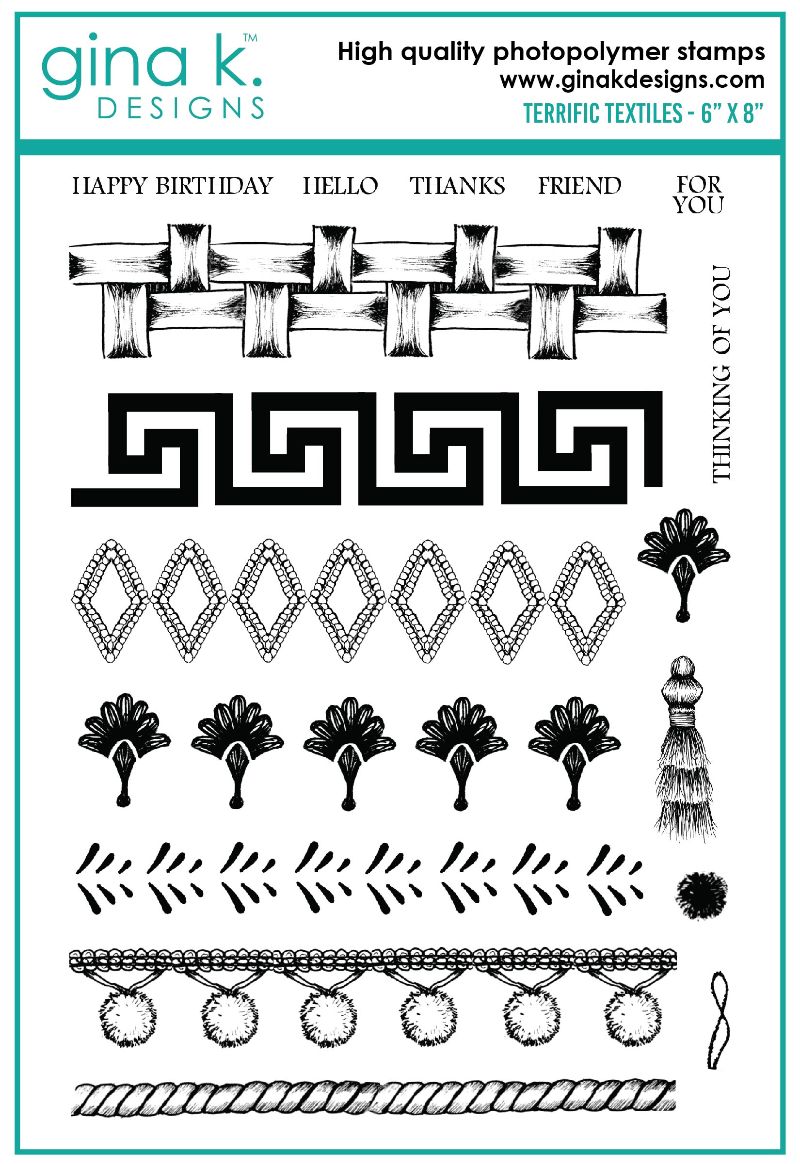 Gina K. Designs - Stamp Set - Terrific Textiles. Terrific Textiles is a stamp set by Melanie Munchinger. This set is made of premium clear photopolymer and measures 6