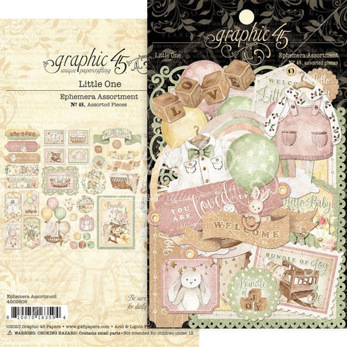 Graphic 45 - Cardstock Die-Cut Assortment - Little One. Take your projects to the next level and put the perfect finishing touch with die cut embellishments. Great for scrapbooks, cards, journals, planners, and so much more. Available at Embellish Away located in Bowmanville Ontario Canada.